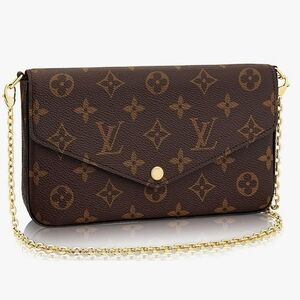 Classic Brown 4 Piece Fashion Monogram Crossbody Bag w/gold Tone Chain & Wallet